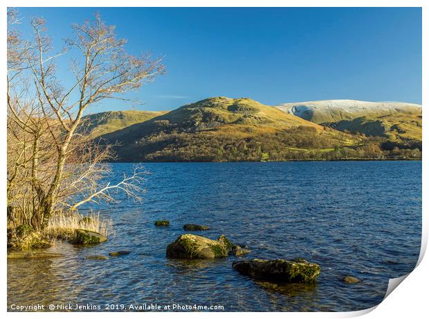 View across Ullswater Lake District Cumbria  Print by Nick Jenkins
