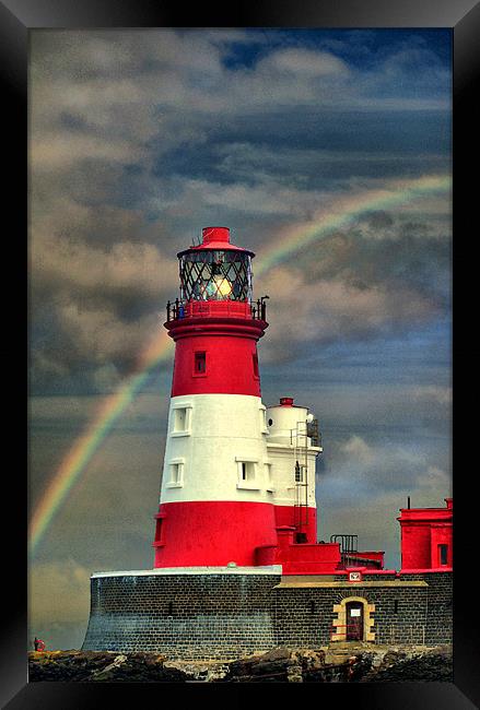 Rainbow Shining Through Lighthouse Framed Print by Sandi-Cockayne ADPS