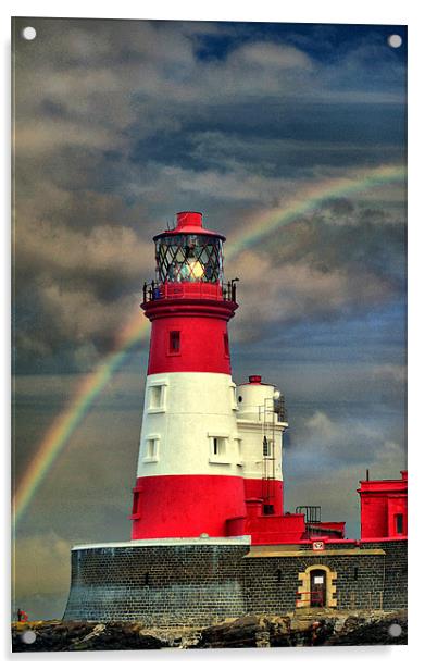 Rainbow Shining Through Lighthouse Acrylic by Sandi-Cockayne ADPS