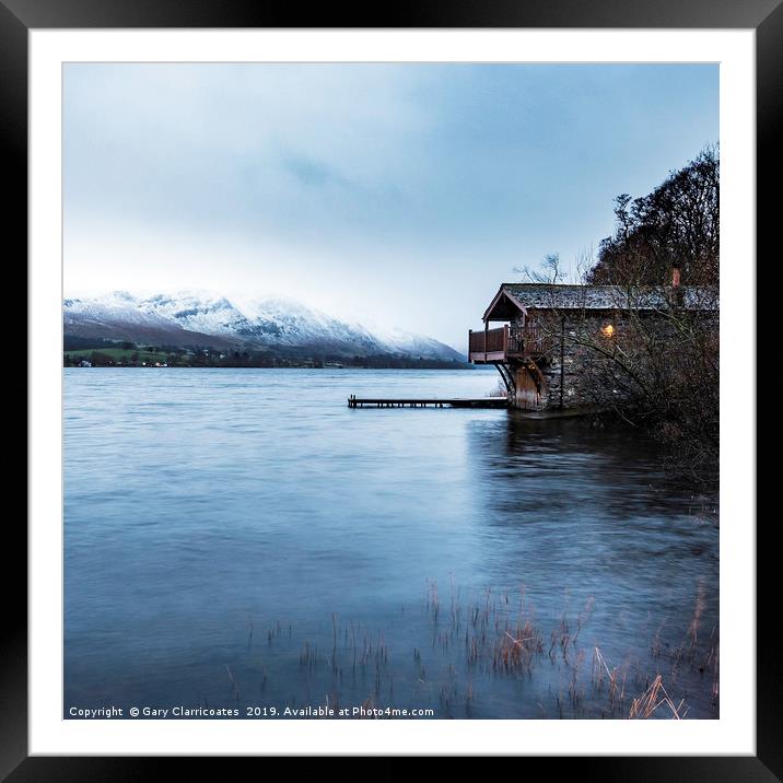 Boathouse in Winter Framed Mounted Print by Gary Clarricoates