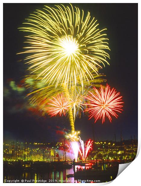 Dartmouth Regatta Fireworks Print by Paul F Prestidge