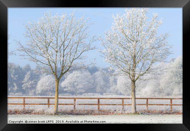 Two trees in a deep frozen winter Framed Print by Simon Bratt LRPS
