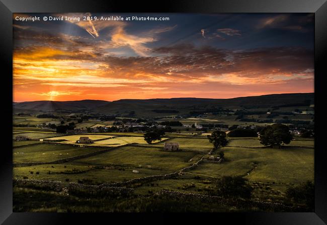 Sunset overlooking the village of Hawes in the Yor Framed Print by David Irving