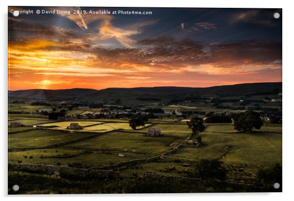 Sunset overlooking the village of Hawes in the Yor Acrylic by David Irving