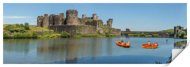 Little Rowers At Caerphilly Castle 1 Print by Steve Purnell