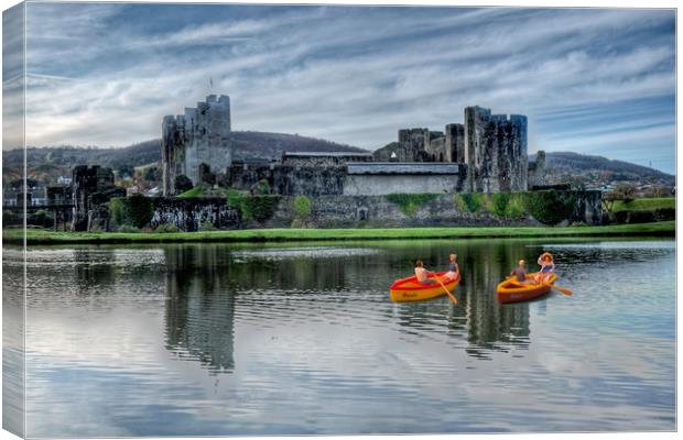 Little Rowers At Caerphilly Castle 2 Canvas Print by Steve Purnell