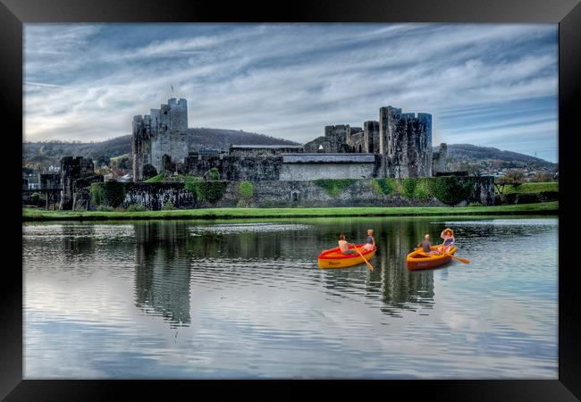 Little Rowers At Caerphilly Castle 2 Framed Print by Steve Purnell