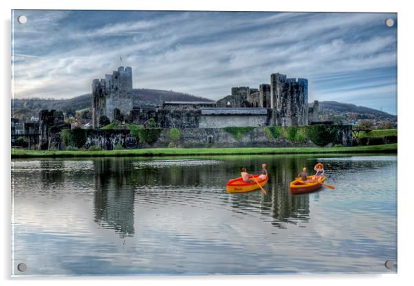 Little Rowers At Caerphilly Castle 2 Acrylic by Steve Purnell