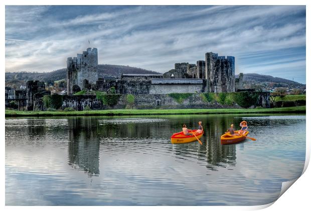 Little Rowers At Caerphilly Castle 2 Print by Steve Purnell
