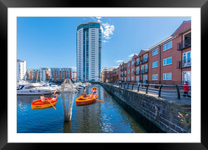 Little Rowers At Swansea Marina Framed Mounted Print by Steve Purnell