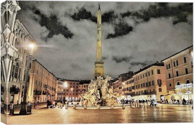 Piazza Navona at night Canvas Print by Rachael Hood