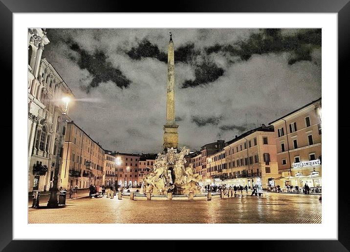 Piazza Navona at night Framed Mounted Print by Rachael Hood
