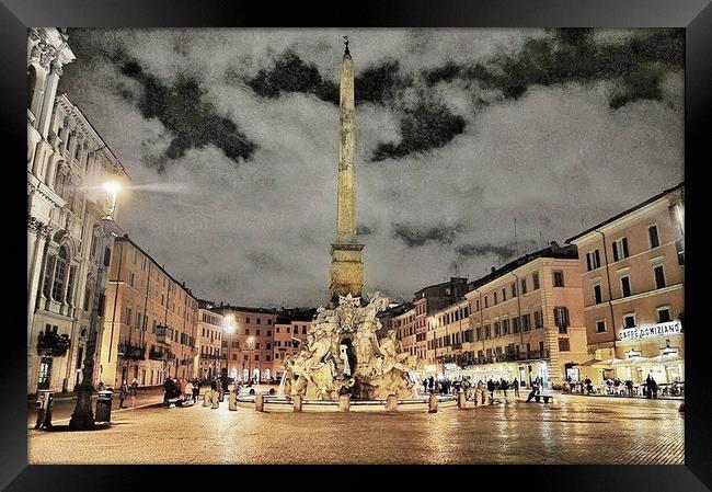 Piazza Navona at night Framed Print by Rachael Hood