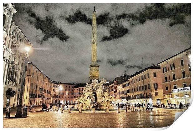 Piazza Navona at night Print by Rachael Hood