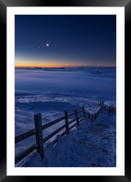 Winter conjunction over freezing fog and snow  Framed Mounted Print by John Finney