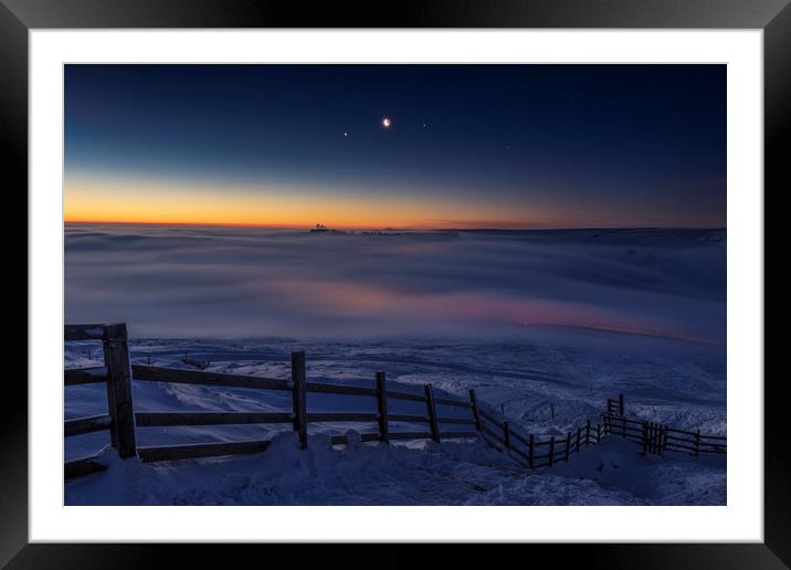 Winter conjunction over freezing fog and snow  Framed Mounted Print by John Finney