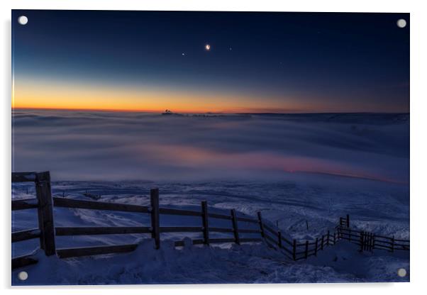 Winter conjunction over freezing fog and snow  Acrylic by John Finney