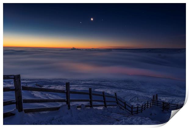 Winter conjunction over freezing fog and snow  Print by John Finney