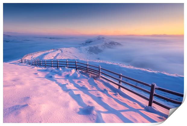 Sublime Winter sunrise on Mam Tor Print by John Finney