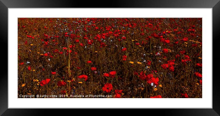 A field of red  flowering poppies  inCornwall  Framed Mounted Print by kathy white