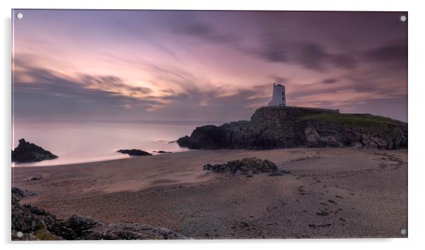 Twr Mawr Lighthouse, An Autumn sunset Acrylic by Palombella Hart