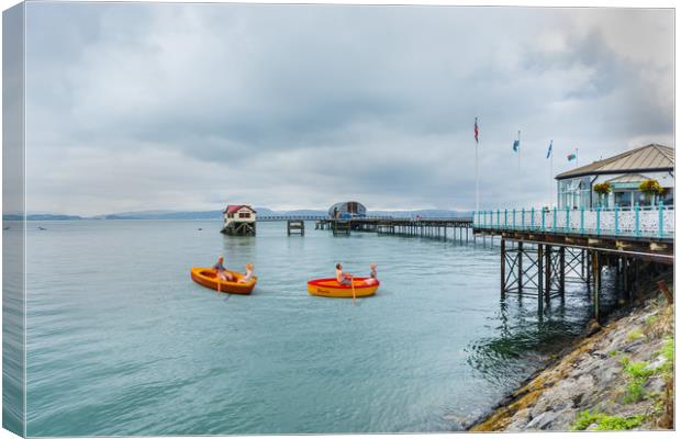 Little Rowers At Mumbles Pier Canvas Print by Steve Purnell