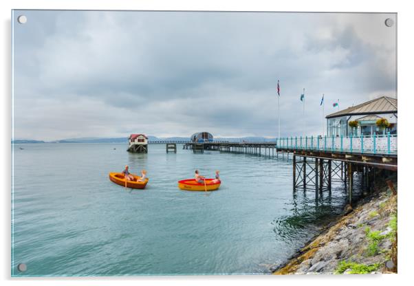 Little Rowers At Mumbles Pier Acrylic by Steve Purnell