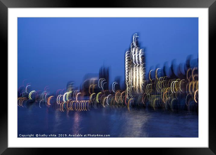 London lights from the River Thames abstract Framed Mounted Print by kathy white