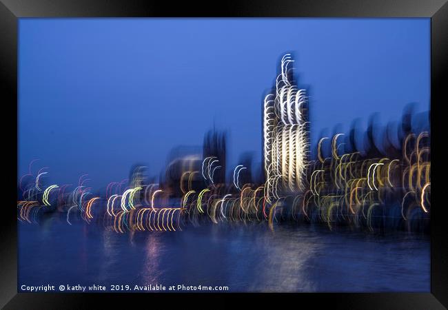 London lights from the River Thames abstract Framed Print by kathy white
