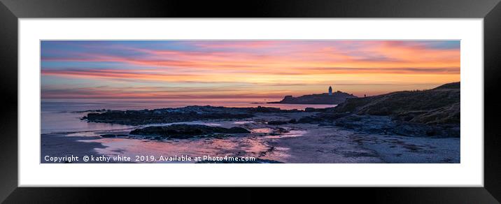 Godrevy lighthouse, at sunset Cornwall,Sunset Corn Framed Mounted Print by kathy white