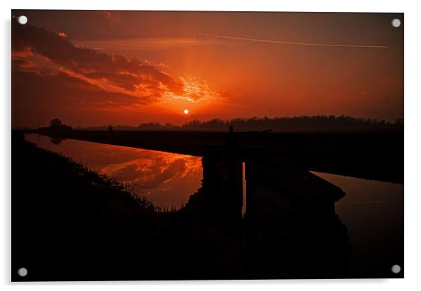 Norfolk Fen Sunset Acrylic by Roy Scrivener