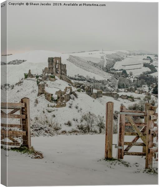 Winters gateway to Corfe Castle  Canvas Print by Shaun Jacobs