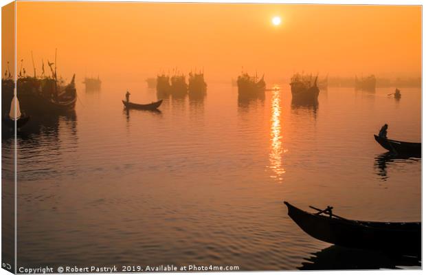Cox's Bazar, Bangladesh, sunrise over fishing port Canvas Print by Robert Pastryk