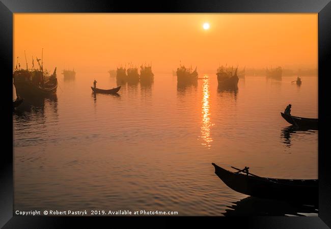 Cox's Bazar, Bangladesh, sunrise over fishing port Framed Print by Robert Pastryk