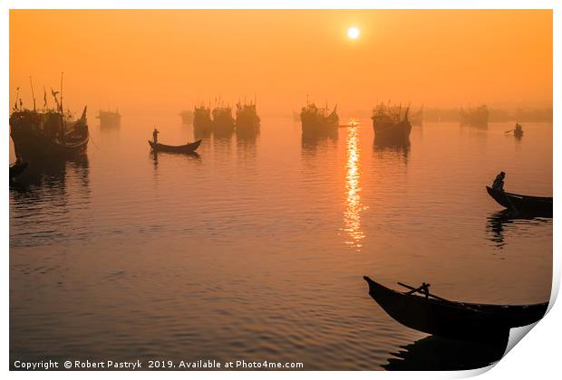 Cox's Bazar, Bangladesh, sunrise over fishing port Print by Robert Pastryk