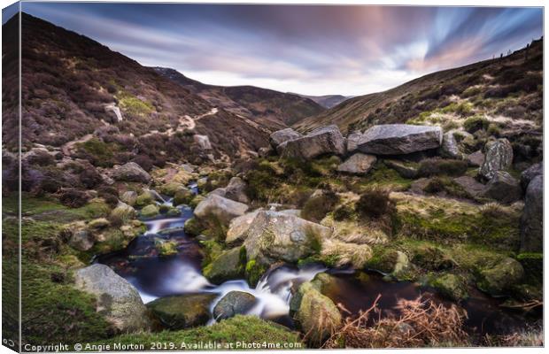Grindsbrook Clough View to Edale Canvas Print by Angie Morton