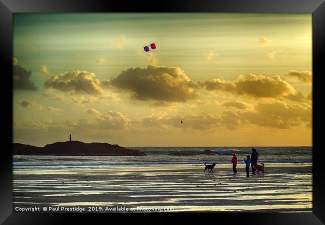 Kite Flying at Bigbury- on- Sea Framed Print by Paul F Prestidge