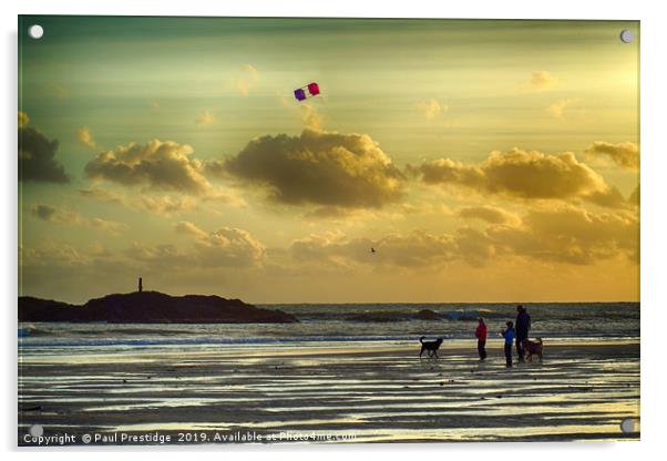 Kite Flying at Bigbury- on- Sea Acrylic by Paul F Prestidge