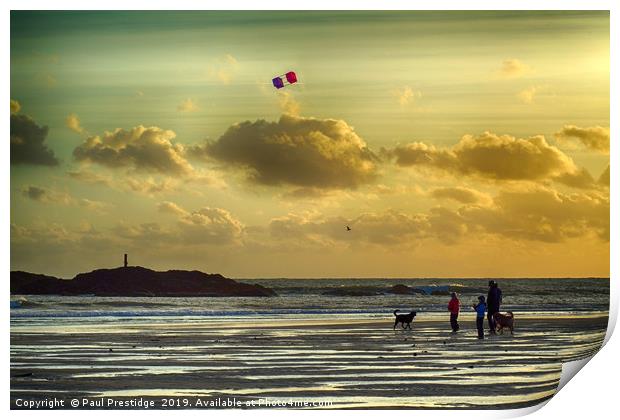 Kite Flying at Bigbury- on- Sea Print by Paul F Prestidge