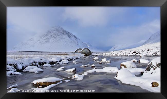 Buachaille Etive Mor and bridge from the river  Framed Print by Lady Debra Bowers L.R.P.S