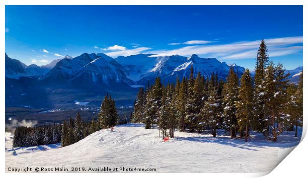 Skiing In Lake Louise Print by Ross Malin