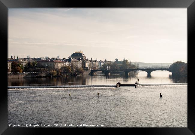 Prague view of the Vlatva river  Framed Print by Angela Bragato
