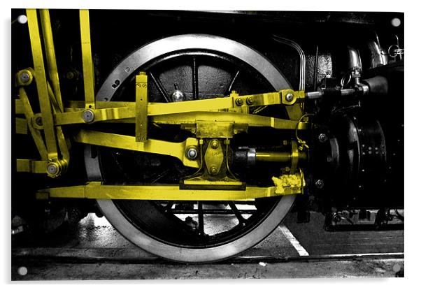 Yellow wheel of steel Acrylic by Rob Hawkins