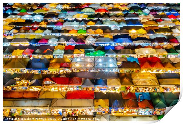 Ratchada Rot Fai Market, Bangkok, night top view Print by Robert Pastryk