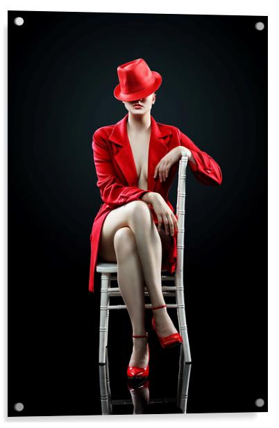 Woman in red Acrylic by Johan Swanepoel