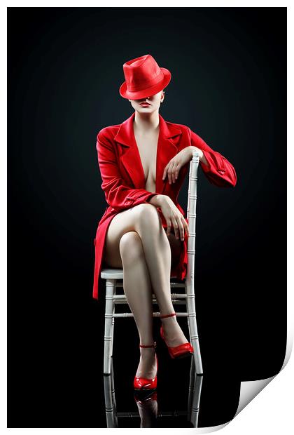 Woman in red Print by Johan Swanepoel