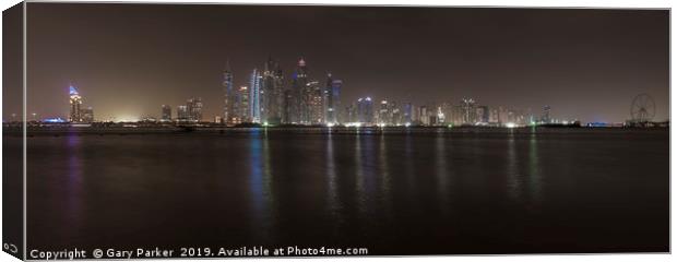 Skyscrapers of Dubai Marina at night  Canvas Print by Gary Parker