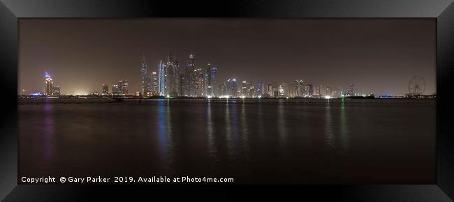 Skyscrapers of Dubai Marina at night  Framed Print by Gary Parker
