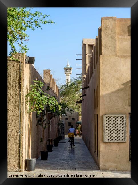 Ancient streets of Bastakiya, Dubai Framed Print by Gary Parker