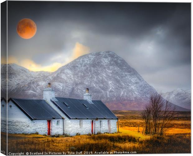 Blood Moon Over Black Rock Cottage Glen Coe Canvas Print by Tylie Duff Photo Art